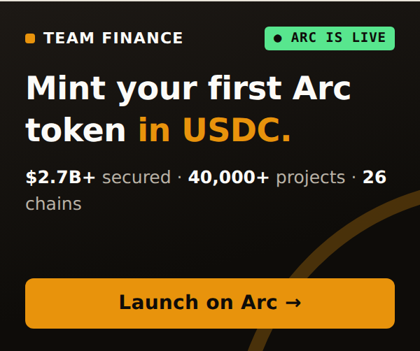 Team Finance — token minting and liquidity locking on Arc