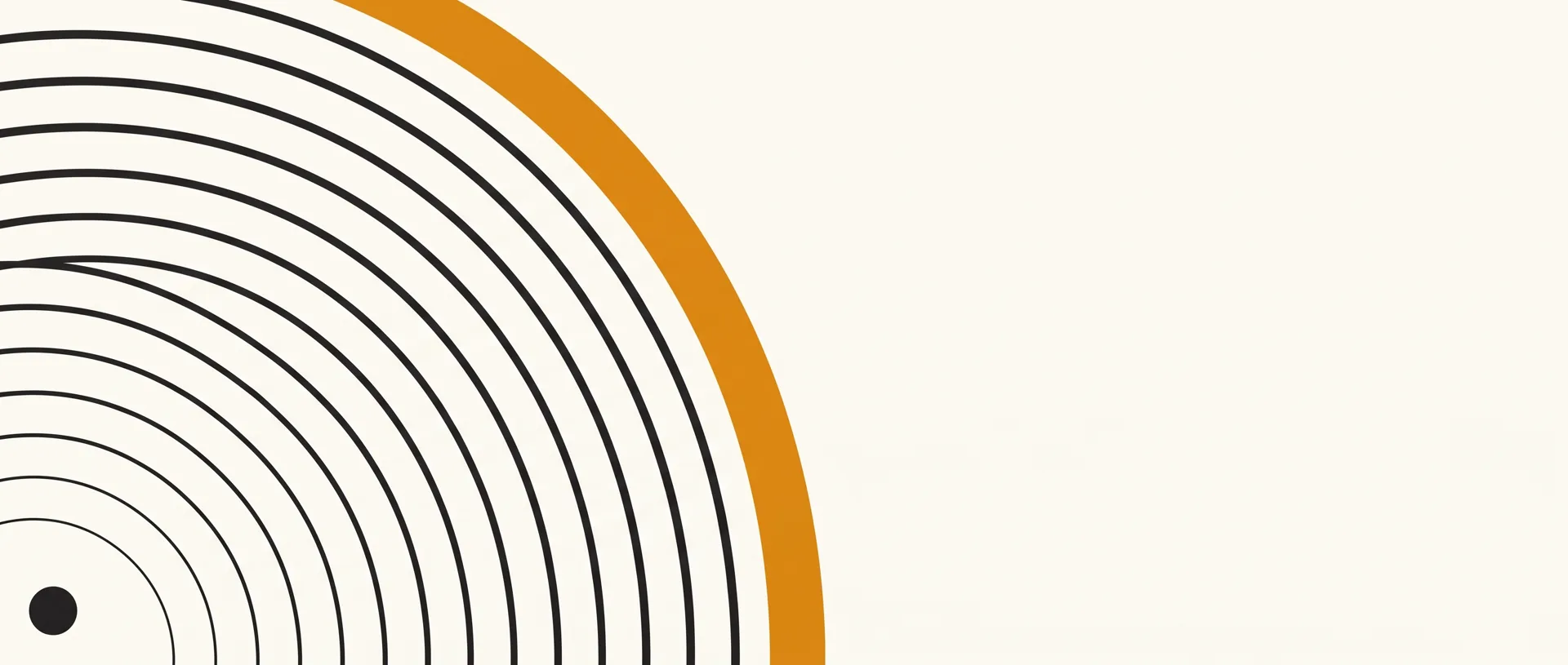 Geometric illustration: nested receding arcs like days stacked on file, the outermost drawn in amber