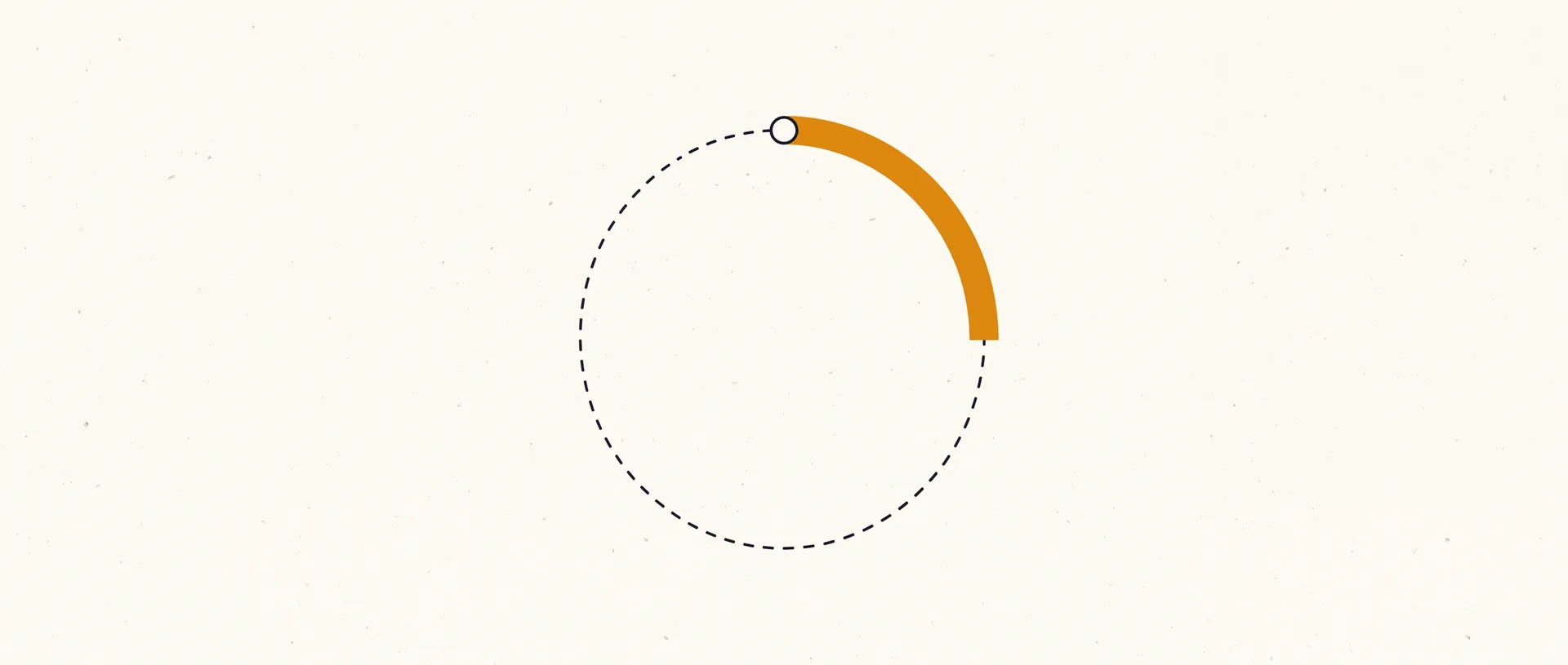 Geometric illustration: a circle with one quarter drawn solid amber and the remainder dashed — an incomplete circle